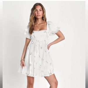 Lulu’s “Devoted Darling White Embroidered Organza Babydoll Minidress” NWT